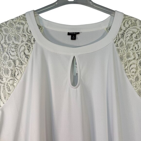 Torrid White Lace Sleeve Keyhole Top 3X Polyester Spandex Blend - Picture 2 of 8